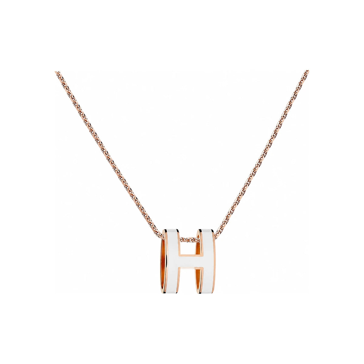 HERMES Pop H Necklace Large Rose Gold Hardware White
