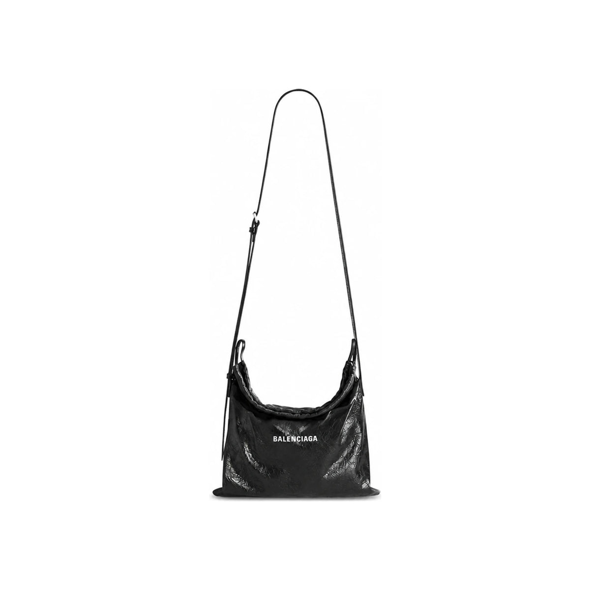 BALENCIAGA Black Leather Shopper Pouch Crossbody Bag