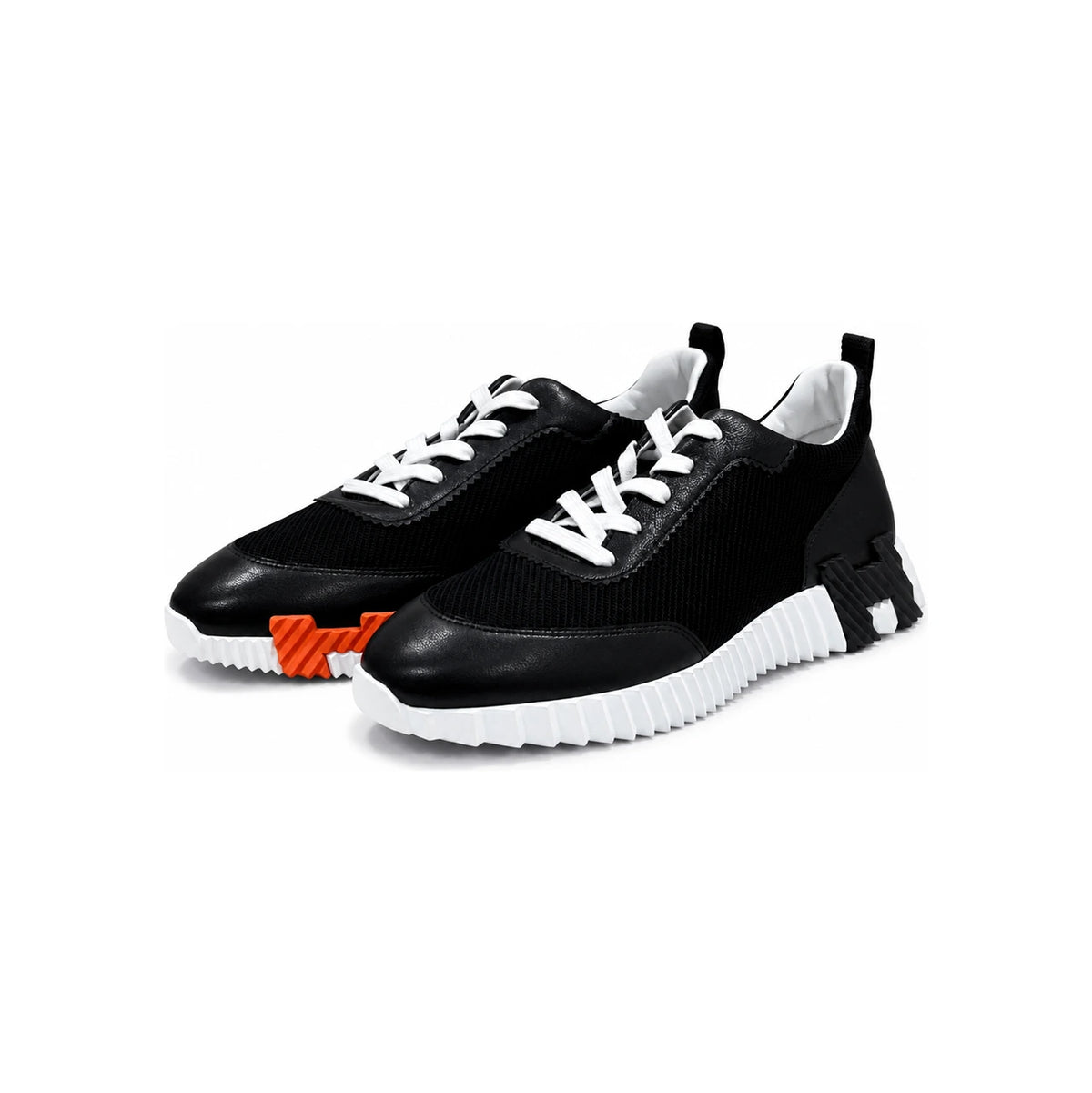 HERMES Men’s Bouncing Sneakers Suede Calfskin Black H Black Orange Two-Tone