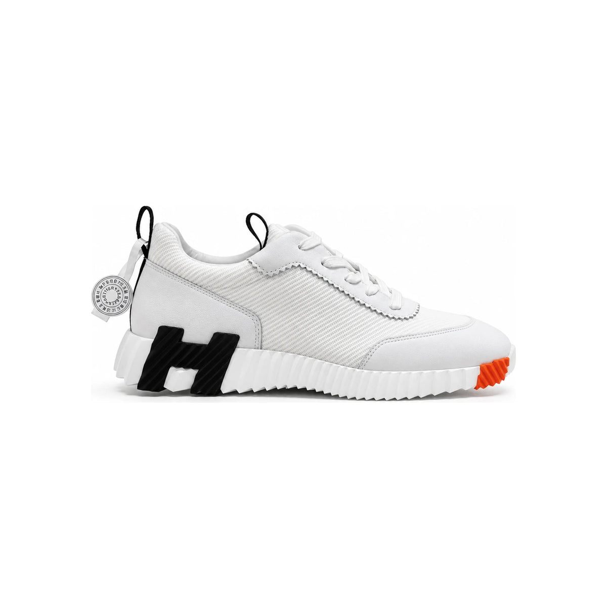 HERMES Bouncing Suede Calfskin White H Black Orange Two-Tone Low-Top Sneakers