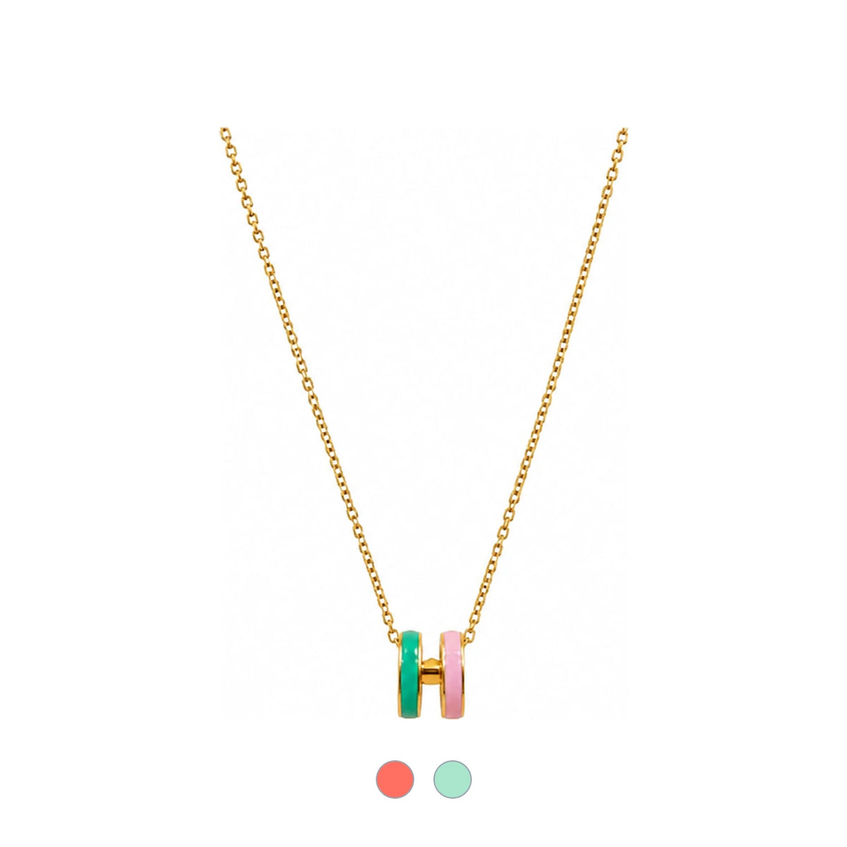 HERMES Mini Pop H Pendant Necklace Pink Mint Two-Tone Unisex