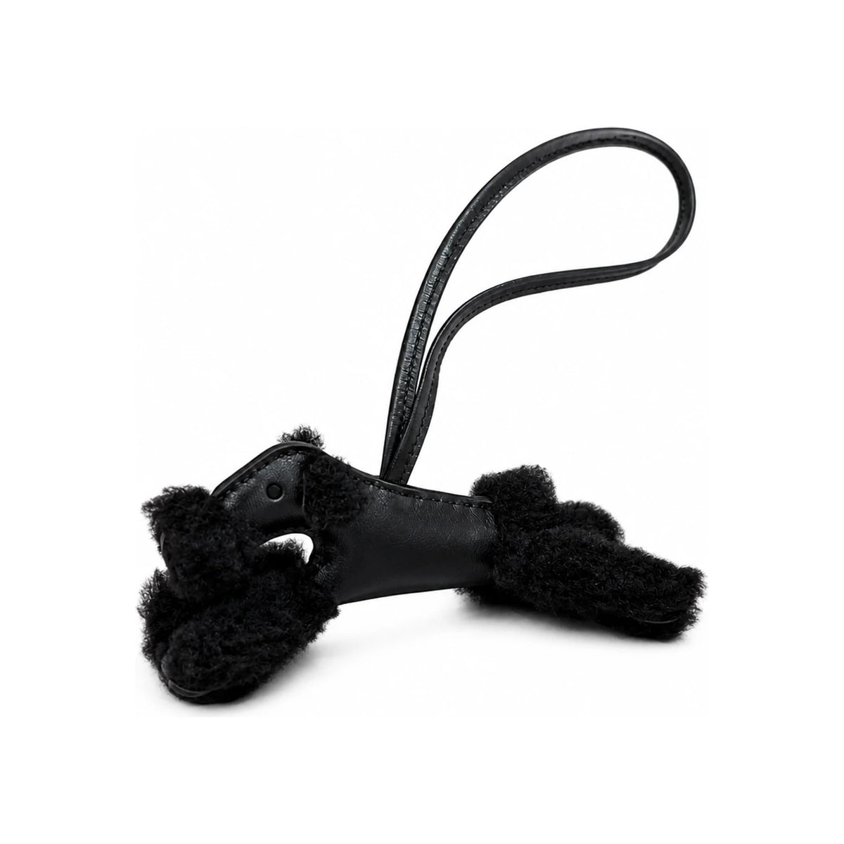 HERMES Merino Wool All Black Dog Charm Keyring Unisex