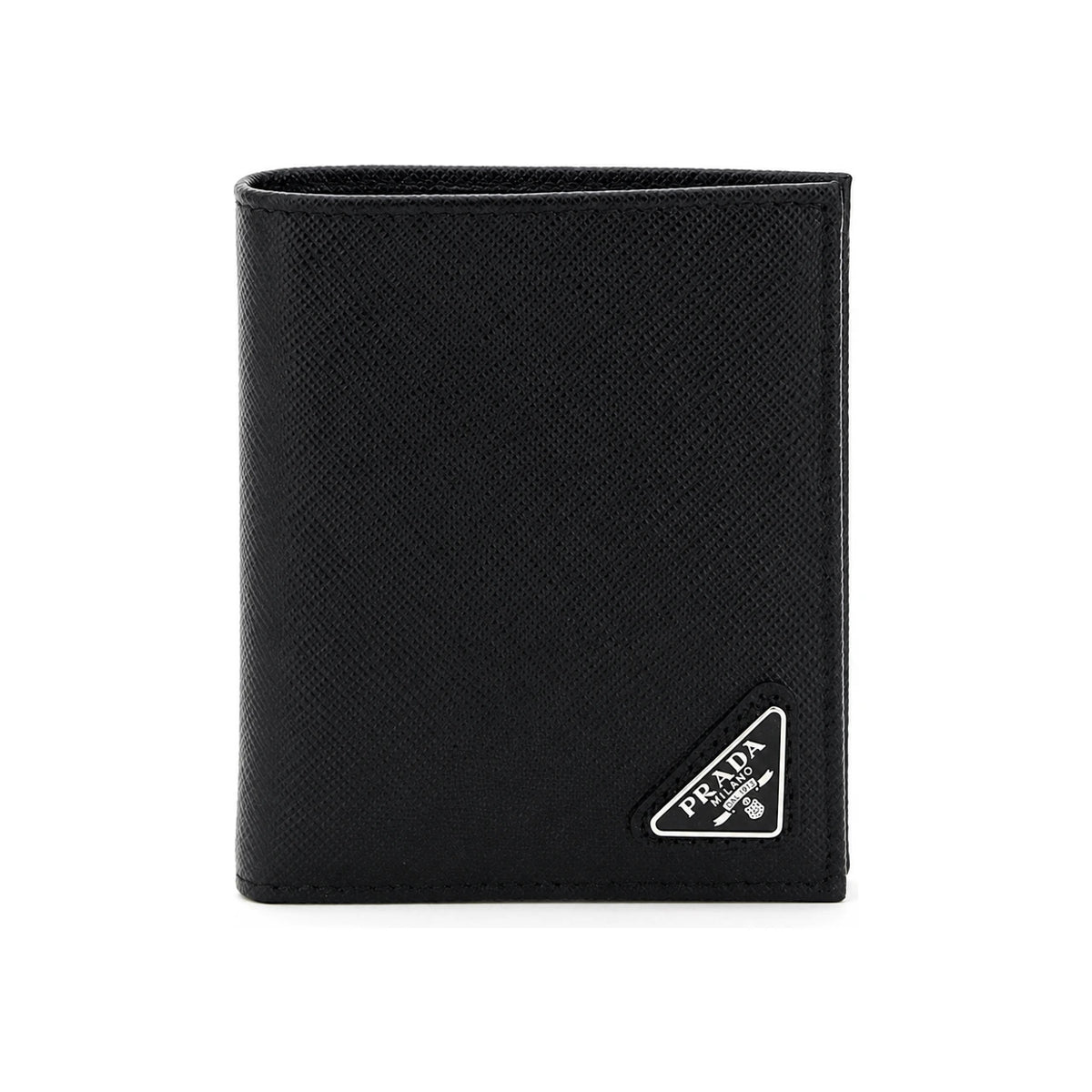 PRADA Black Saffiano Leather Bifold Wallet with Silver-Tone Hardware