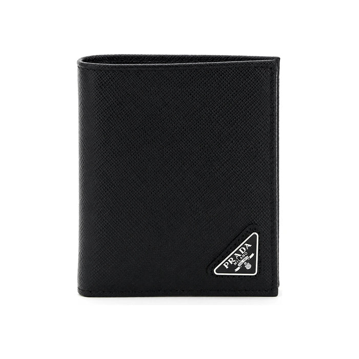 PRADA Black Saffiano Leather Bifold Wallet with Silver-Tone Hardware