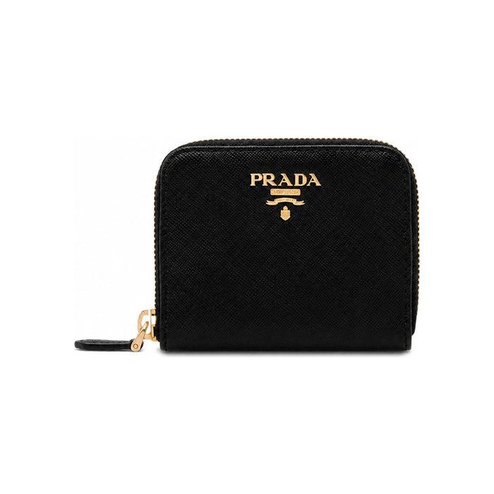 PRADA Saffiano Logo Coin Small Wallet Black Leather