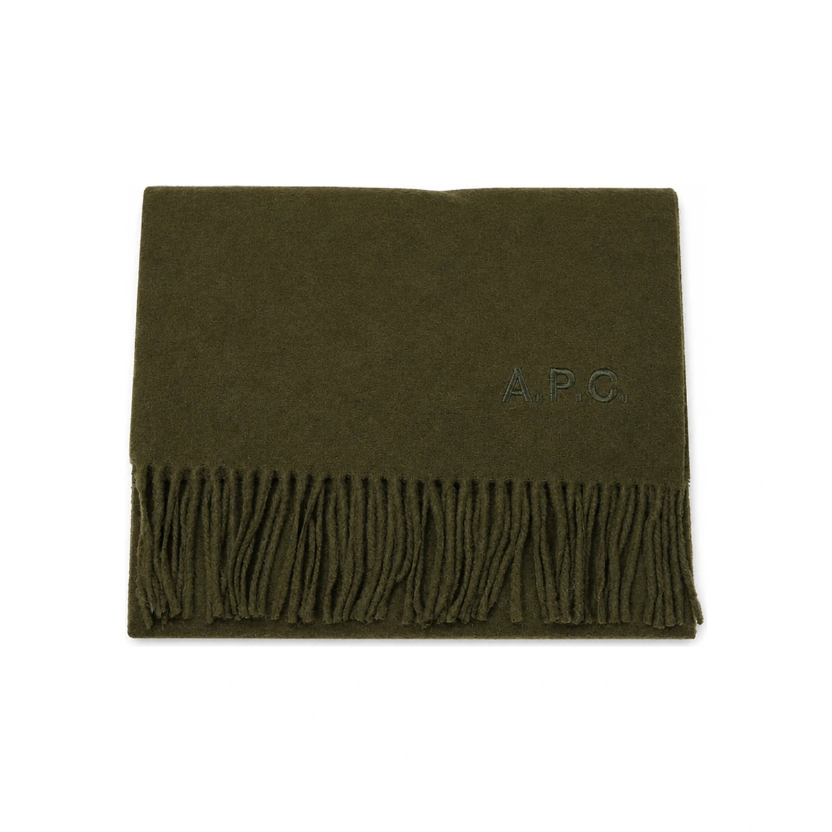 A.P.C. Logo Embroidered Wool Scarf Khaki Unisex