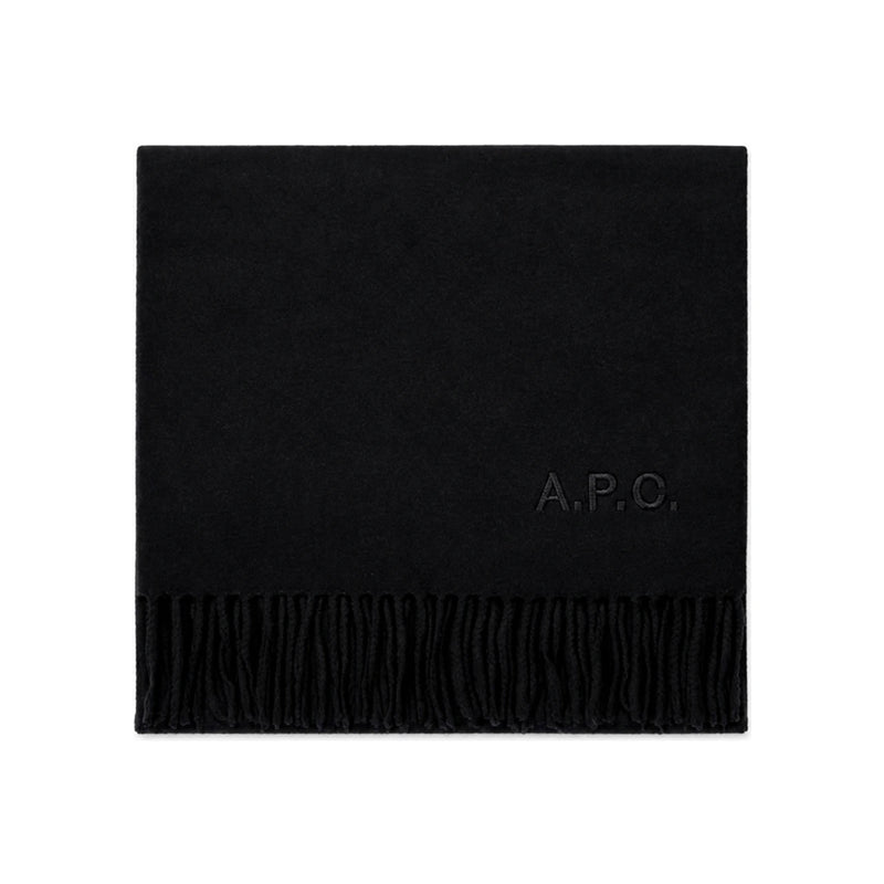 A.P.C. Signature Logo Embroidered Wool Scarf Black