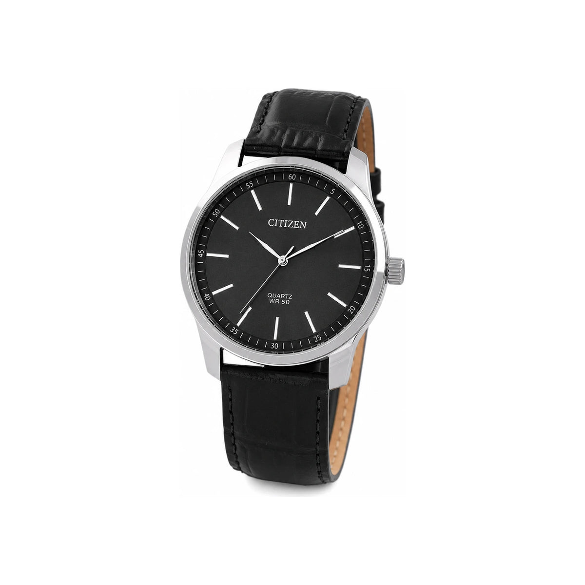 CITIZEN Simple Round Quartz Analog Classic Charcoal Men’s Leather Wat BH5001 05H