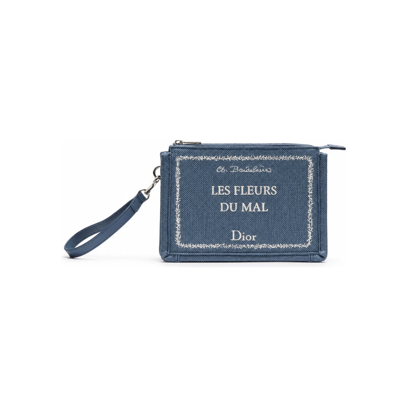 DIOR Blue White Embroidered A5 Triangle Pouch Book Cover