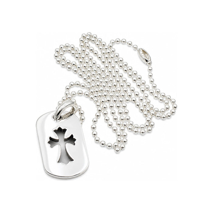 Chrome Hearts Cutout Cross Dog Tag Silver Necklace Set