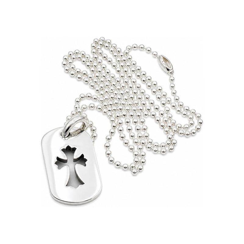 Chrome Hearts Cutout Cross Dog Tag Silver Necklace Set