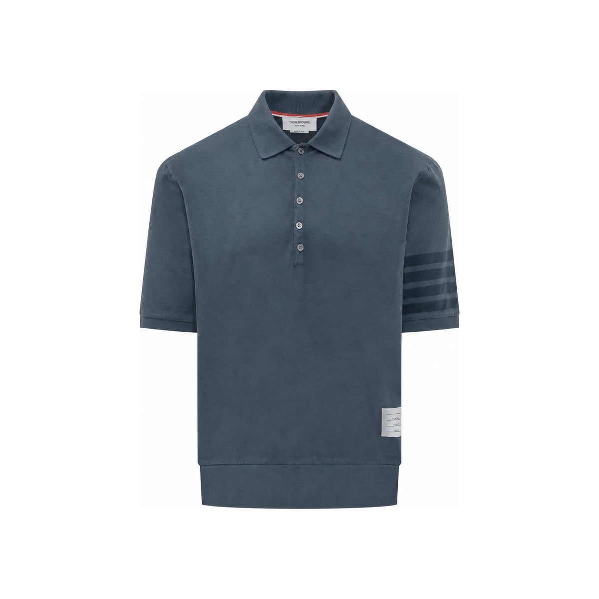 THOM BROWNE Short Sleeve Piqué Polo Shirt Men Navy