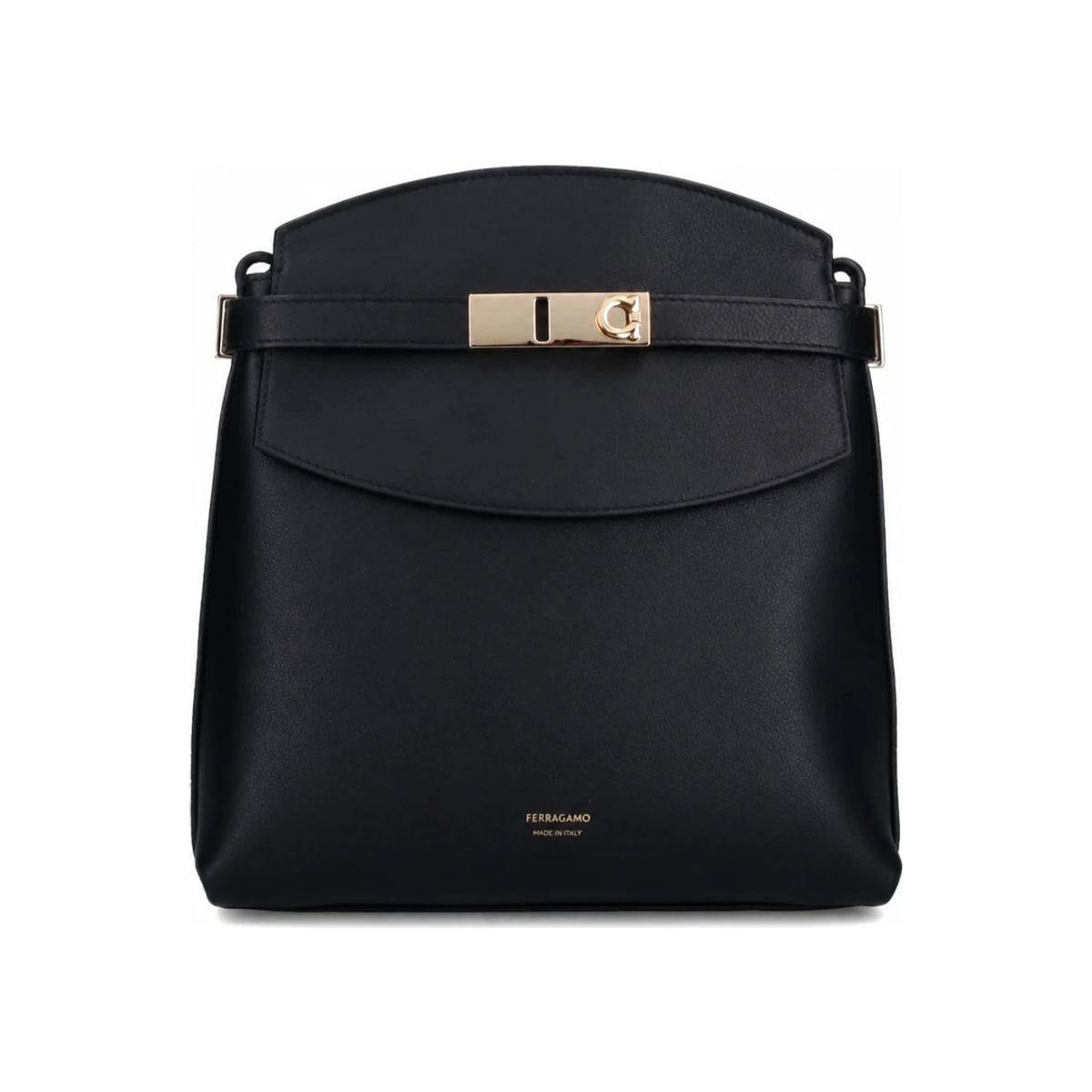 Ferragamo Black Leather Hug Messenger Crossbody Bag Gold Logo