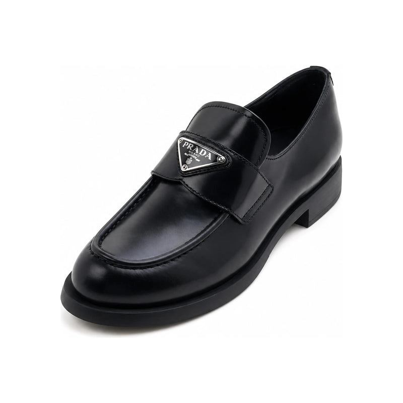 PRADA Black Brushed Leather Loafers