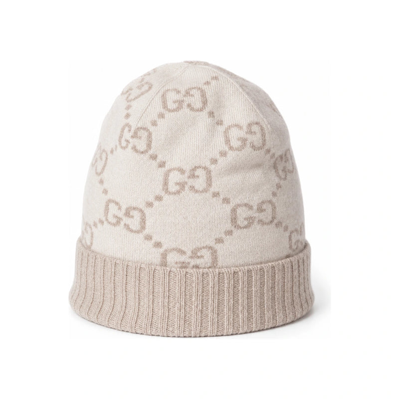 GUCCI GG Jacquard Cashmere Beanie Brown