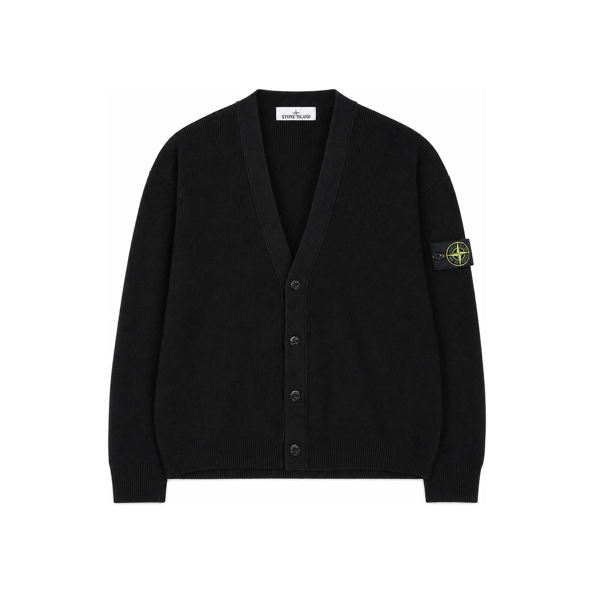 STONE ISLAND Black Cotton V-Neck Waffle Patch Cardigan L1S155100009 S00D8 V0029