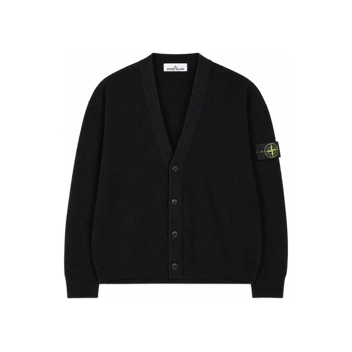 STONE ISLAND Black Cotton V-Neck Waffle Patch Cardigan L1S155100009 S00D8 V0029