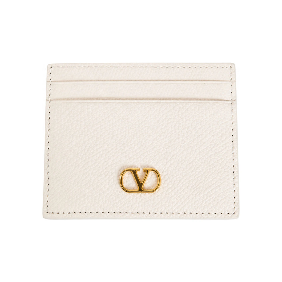 VALENTINO VLogo Signature Ivory Leather Card Holder Wallet