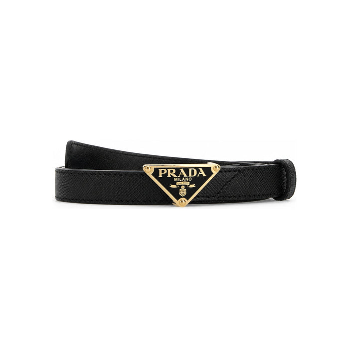 PRADA Saffiano Leather Triangle Logo Belt Black