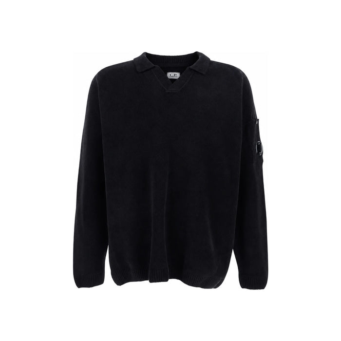 CP Company Black Cotton Chenille Polo Collar Sweater