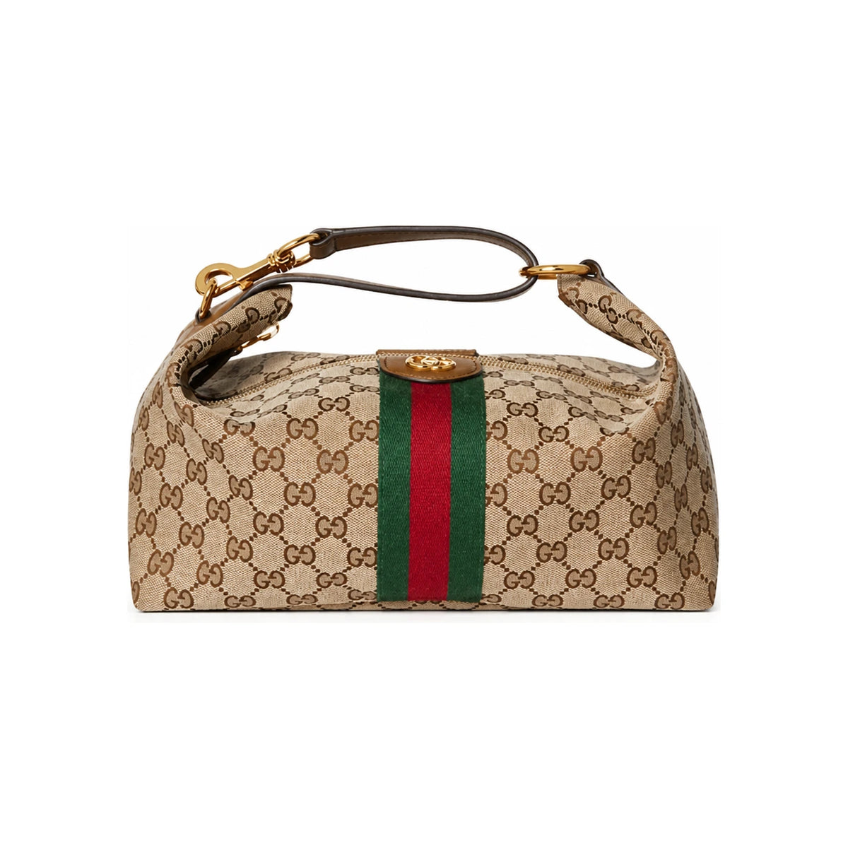 GUCCI Medium Vanity Top Handle Shoulder Bag Beige Brown Leather