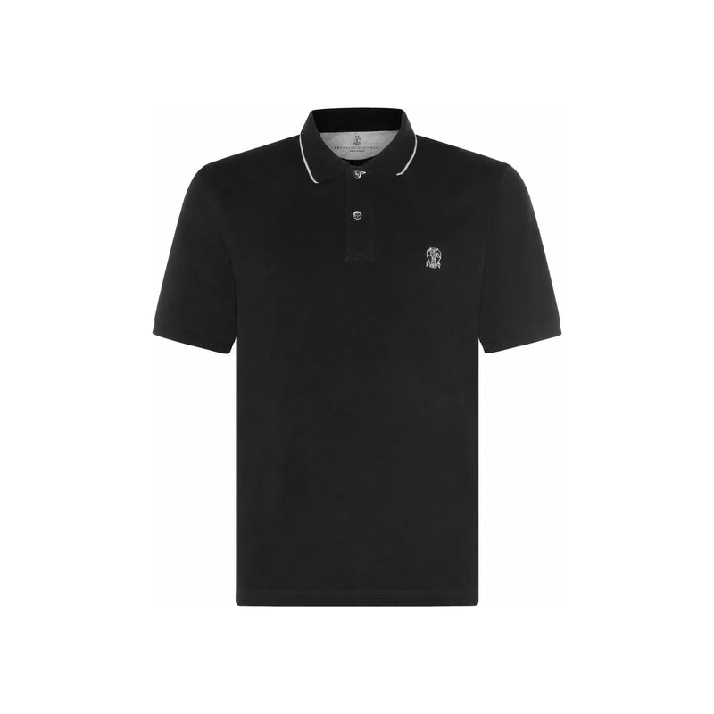 Brunello Cucinelli Men’s Logo Contrast Collar Black Polo Shirt M0B139779G CCB75