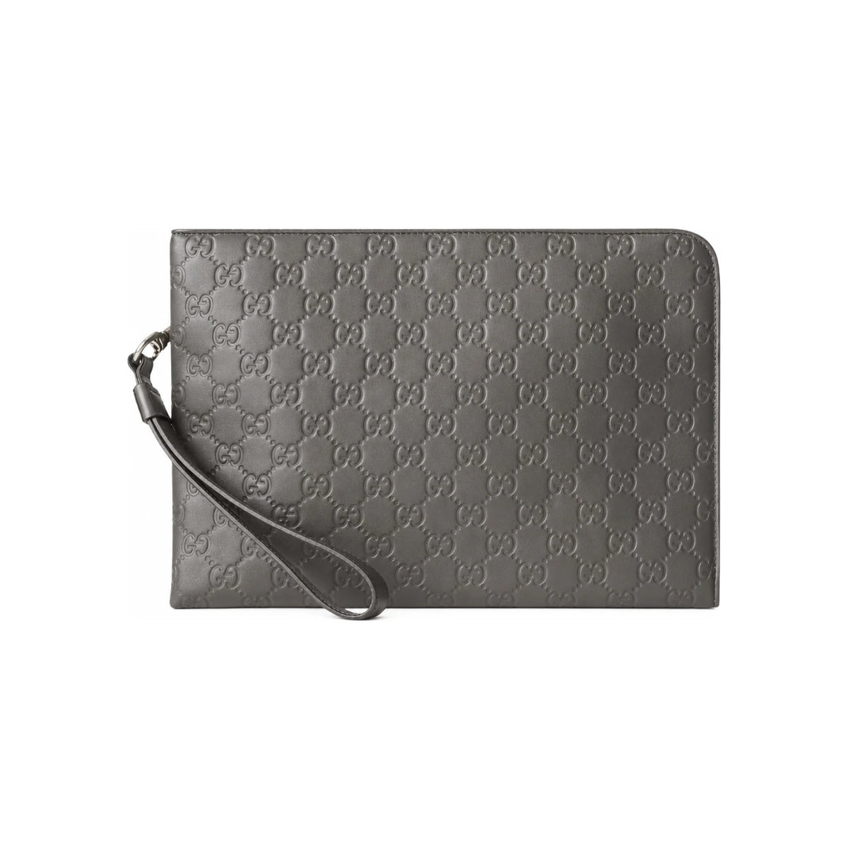 GUCCI GG Emblem Leather Clutch Bag Black
