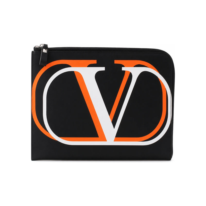 VALENTINO Logo Leather Clutch Bag Black