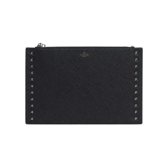 VALENTINO Rockstud Black Leather Clutch Unisex