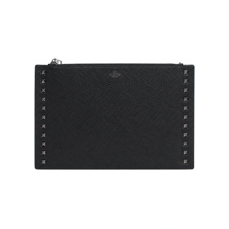 VALENTINO Rockstud Black Leather Clutch Unisex