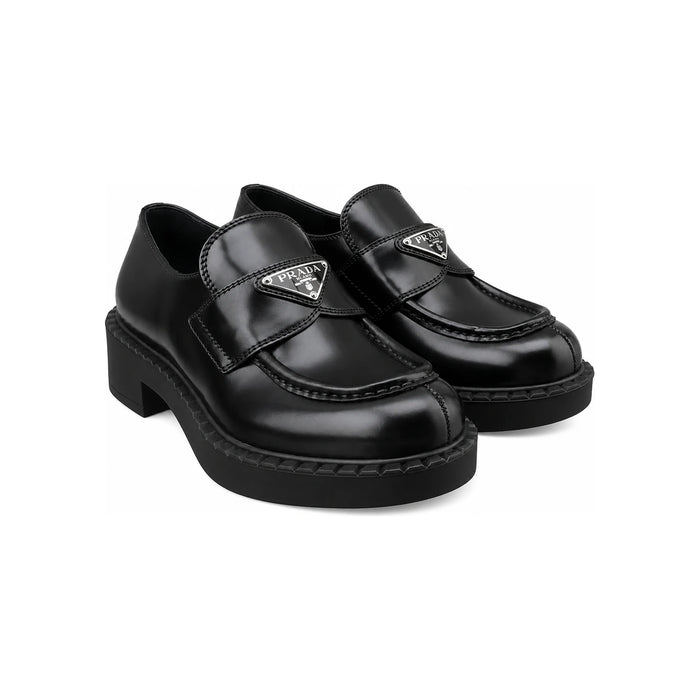 PRADA Brushed Leather Women’s Loafers Black