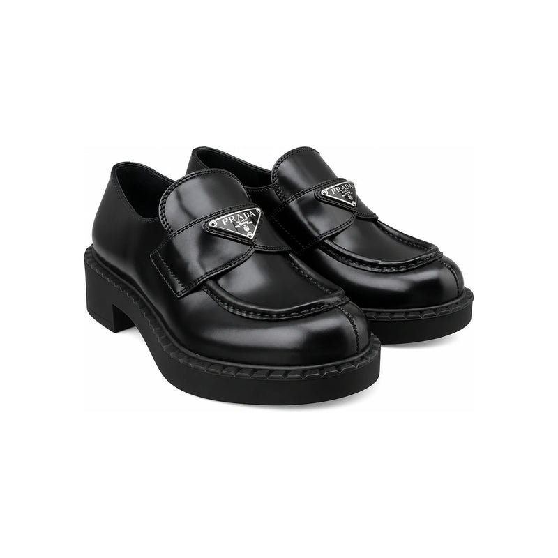 PRADA Brushed Leather Women’s Loafers Black