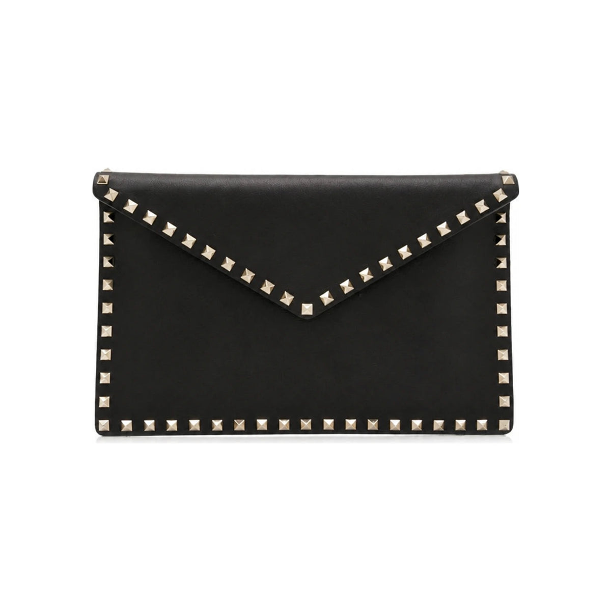 VALENTINO Rockstud Envelope Clutch Bag Black Leather