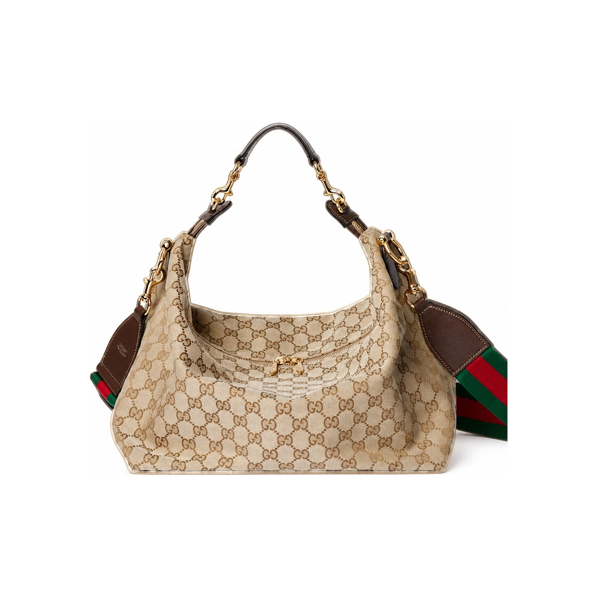 GUCCI Brera Medium Crossbody Bag Beige Canvas Leather Trim
