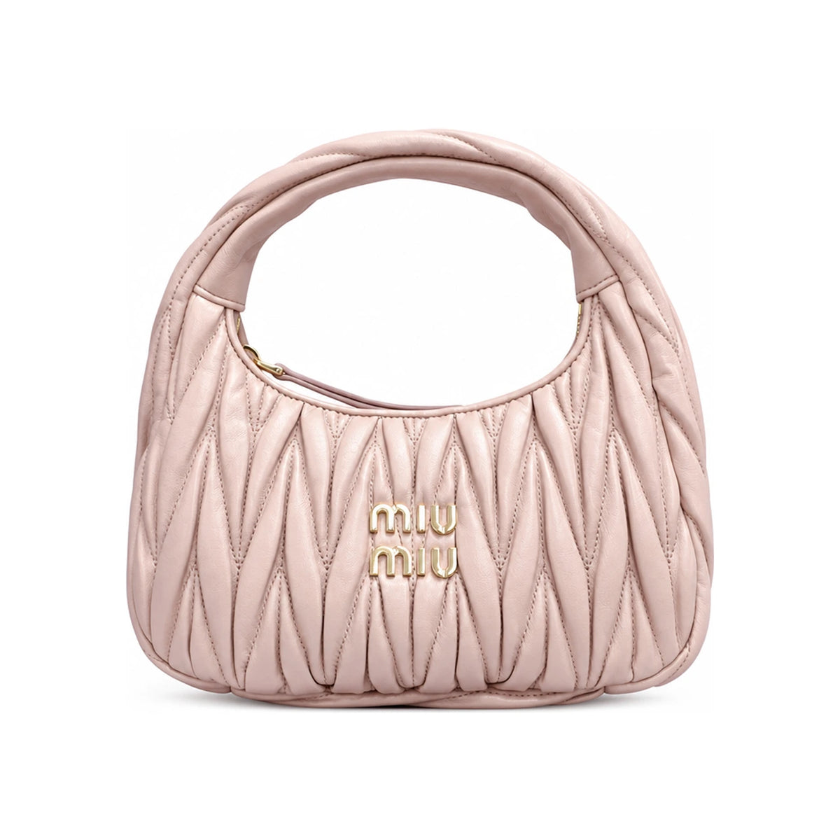 Miu Miu Wander Matelassé Nappa Leather Hobo Bag Tote Beige