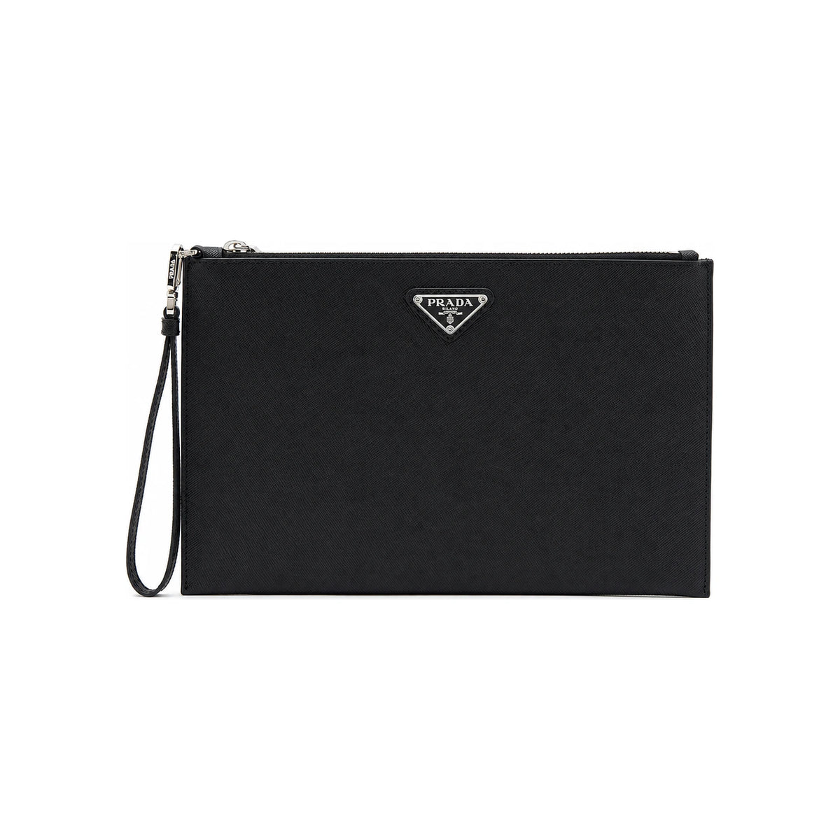PRADA Saffiano Triangle Logo Black Clutch Bag 2NH005 PN9 F0002