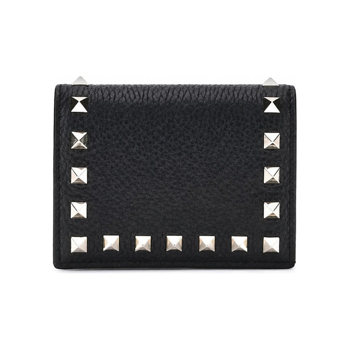 VALENTINO Rockstud Black Leather Compact Wallet 8W2P0P39 VSH 0NO