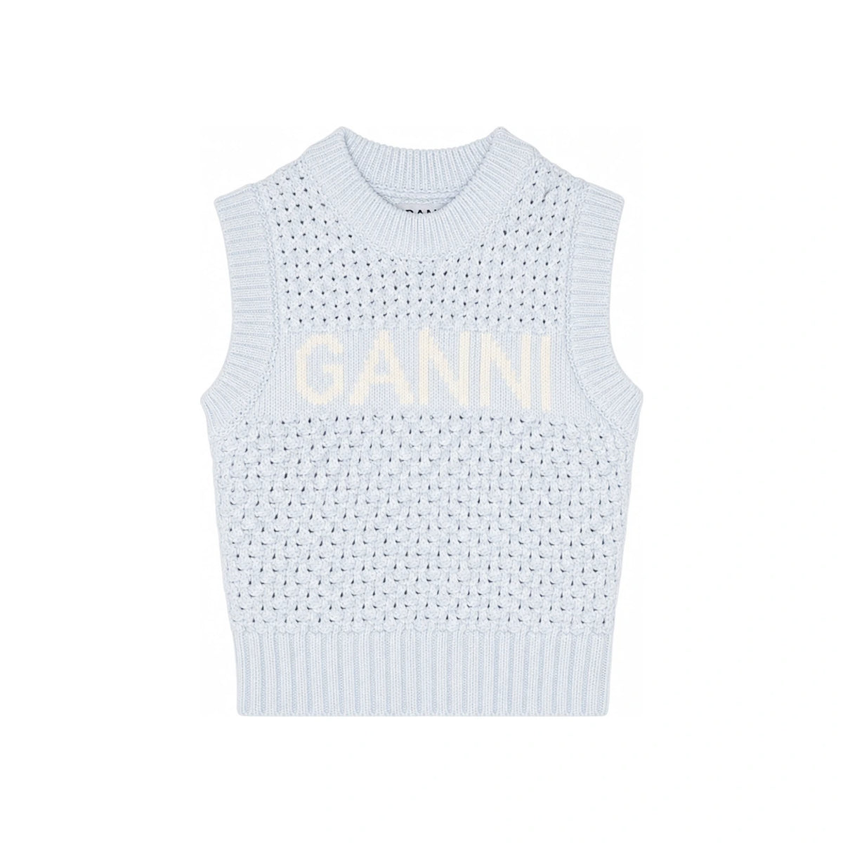 GANNI Women’s Logo Jacquard Crochet Knit Vest K2348 628