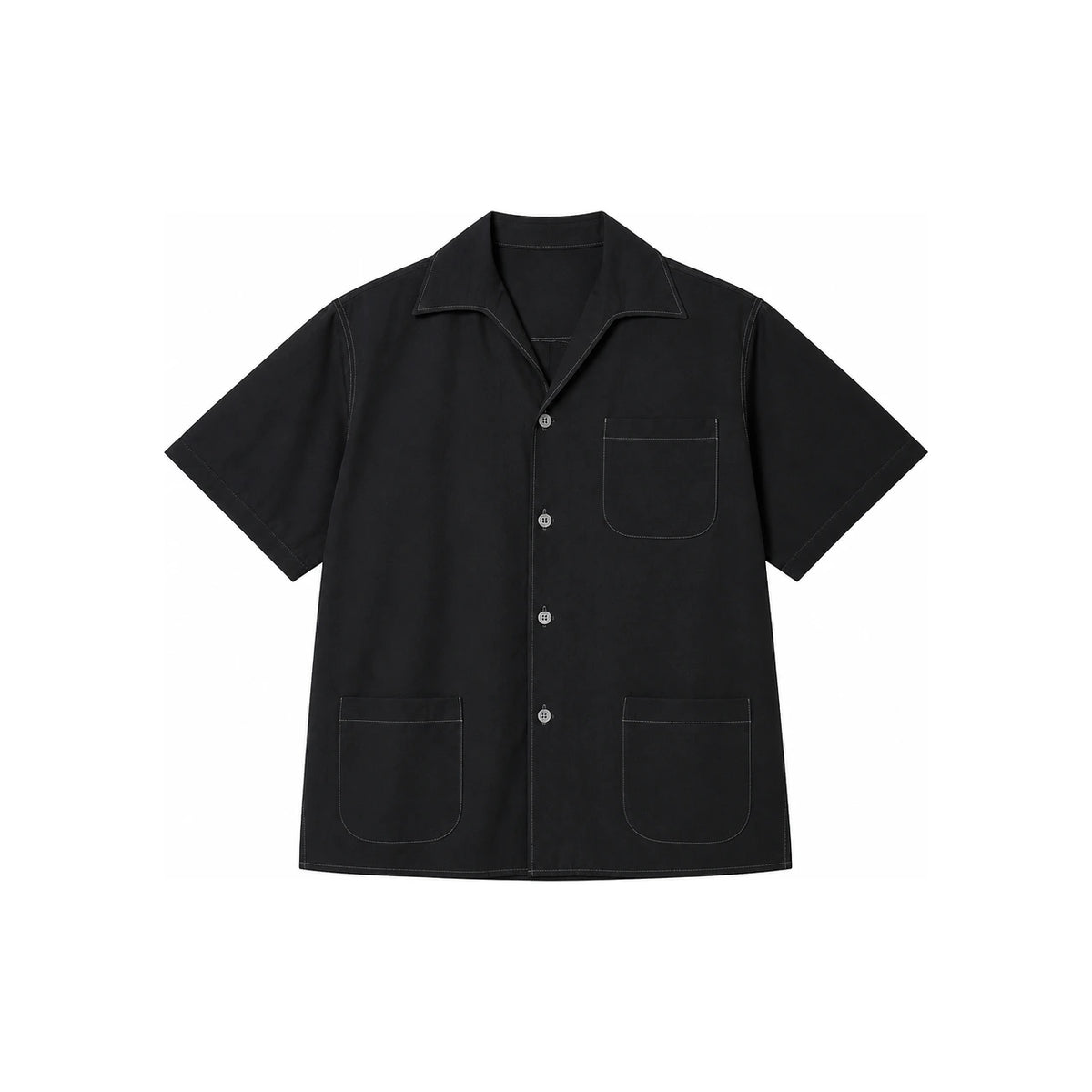 Maison Margiela Stitch Logo Rayon Twill Short Sleeve Shirt Black