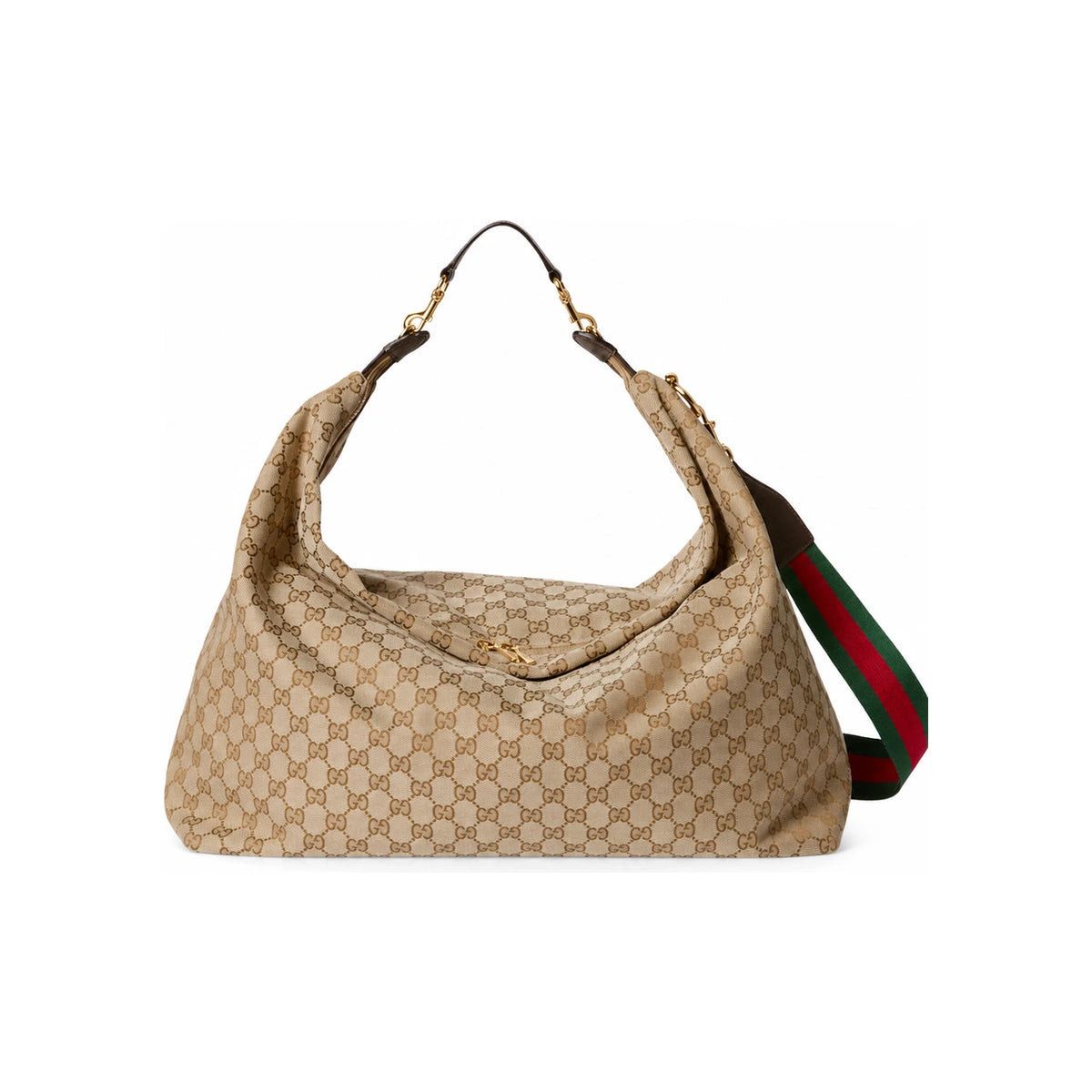 GUCCI Brera Large Crossbody Bag Beige GG Canvas Leather Trim