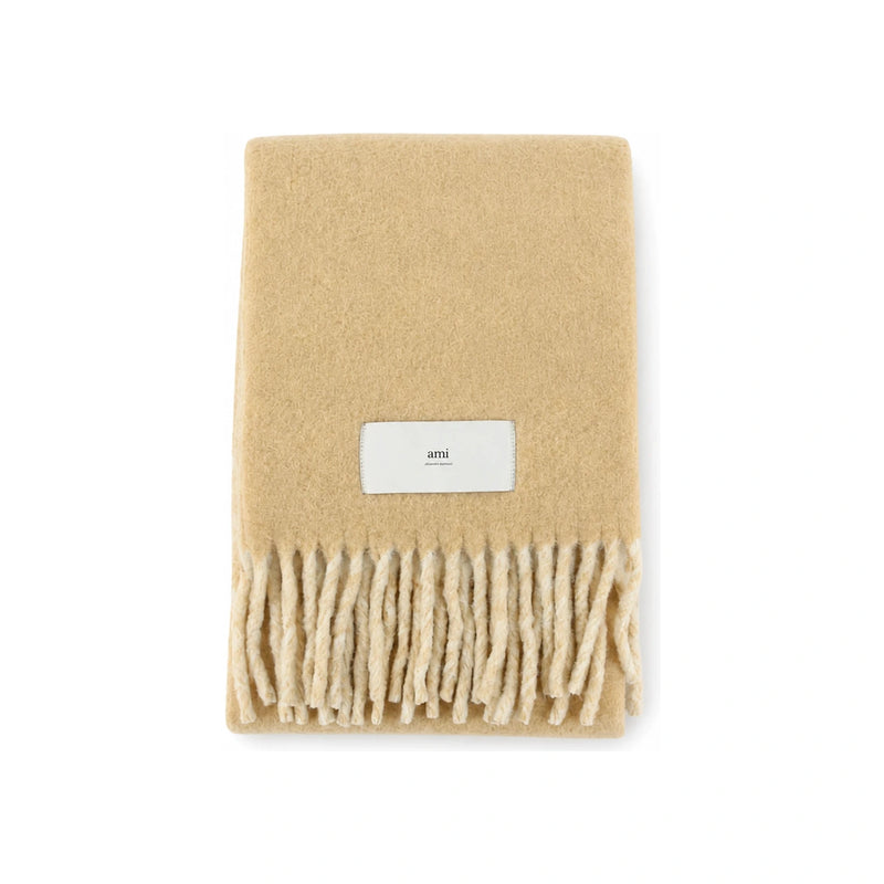 AMI Fringe Label Unisex Scarf Black Wool