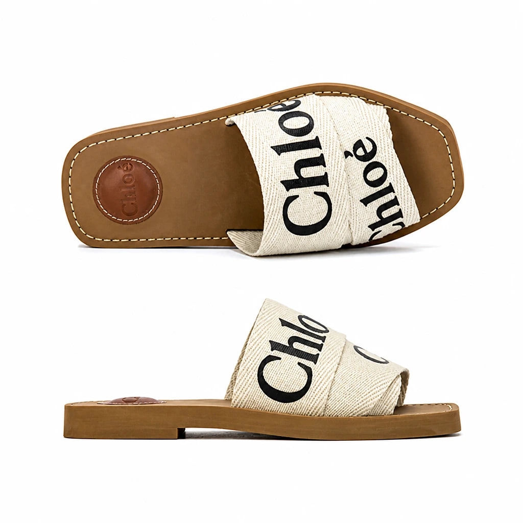 Chloe Woody Logo Canvas Slide Sandals CHC22U188Z3 101