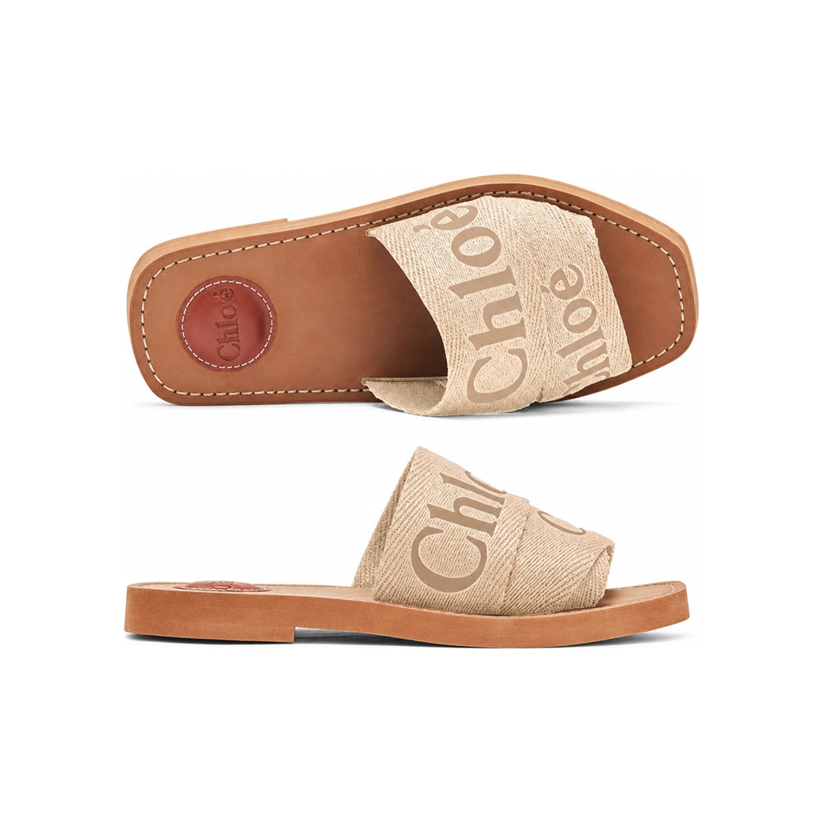 Chloe Woody Logo Strap Sandals Beige