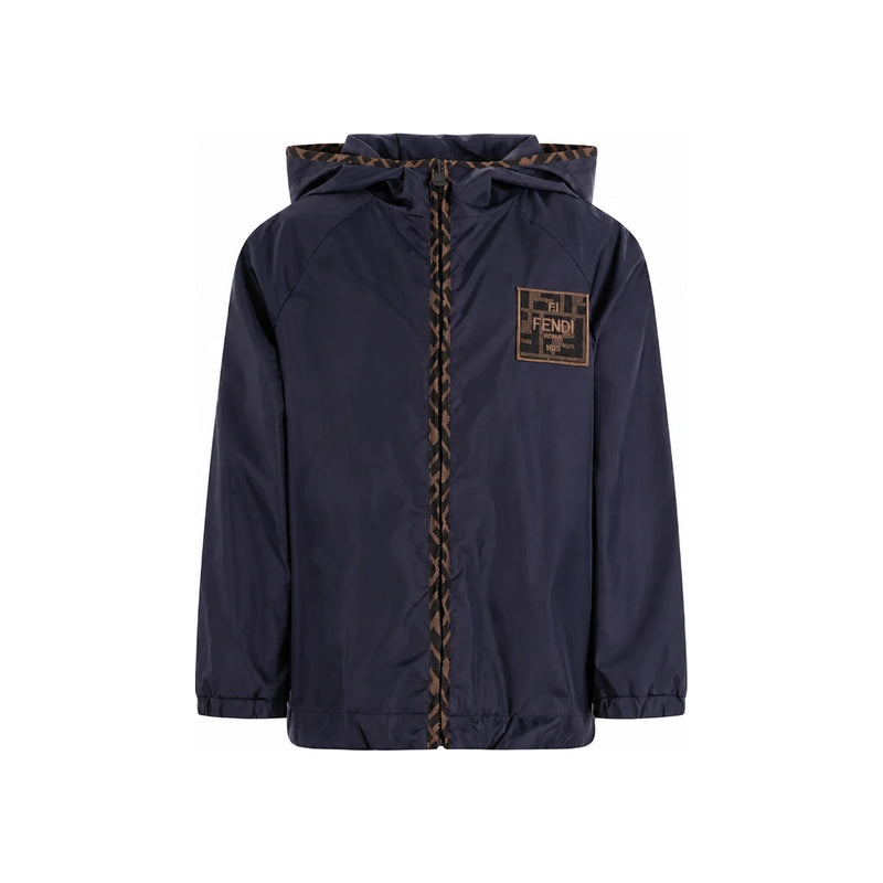 FENDI Kids Women’s Logo Hooded Jacket Navy JUA274 AS56 F0QG0