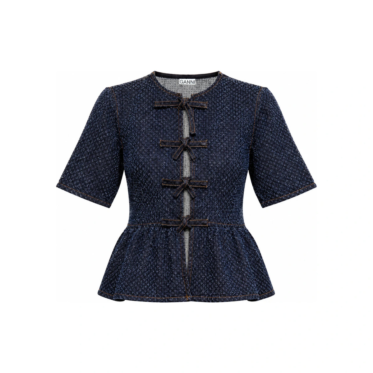 GANNI Dark Blue Denim Peplum Blouse A1040088 077