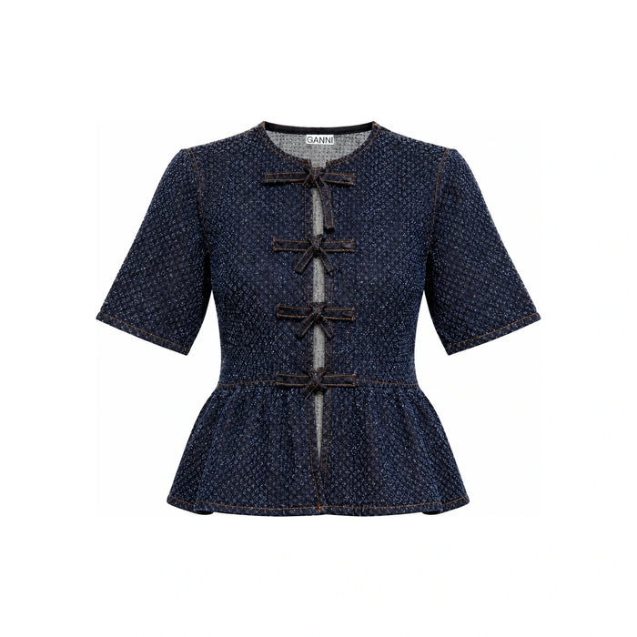GANNI Dark Blue Denim Peplum Blouse A1040088 077