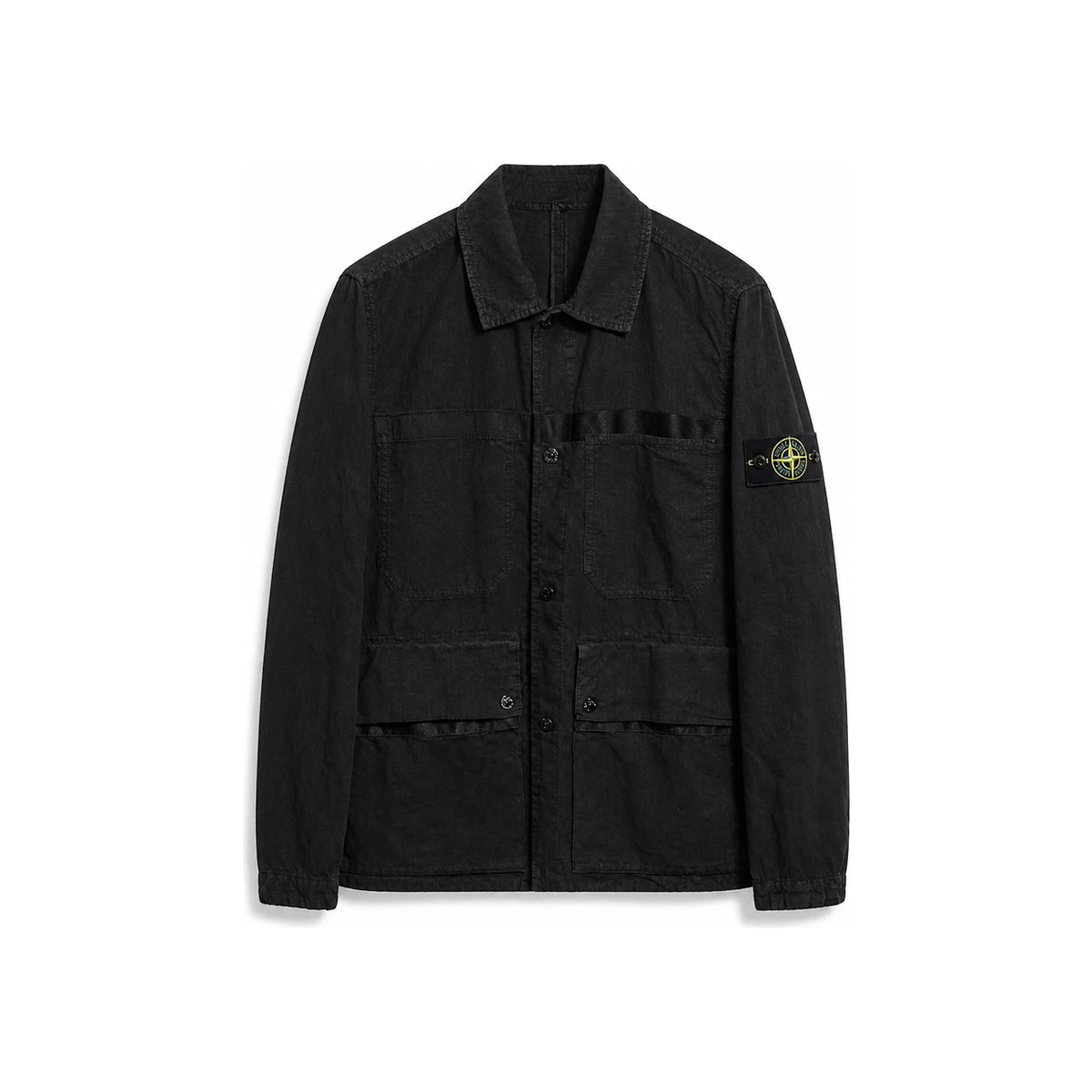 STONE ISLAND Black Tela Lino Nylon-TC Shirt Jacket for Men