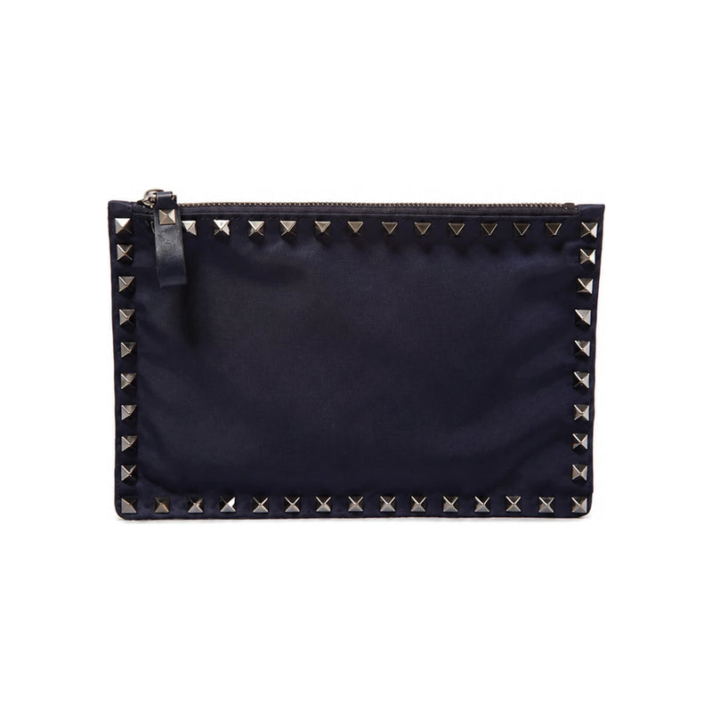 VALENTINO Rockstud Fabric Clutch Bag Navy JY0P0566 NOV