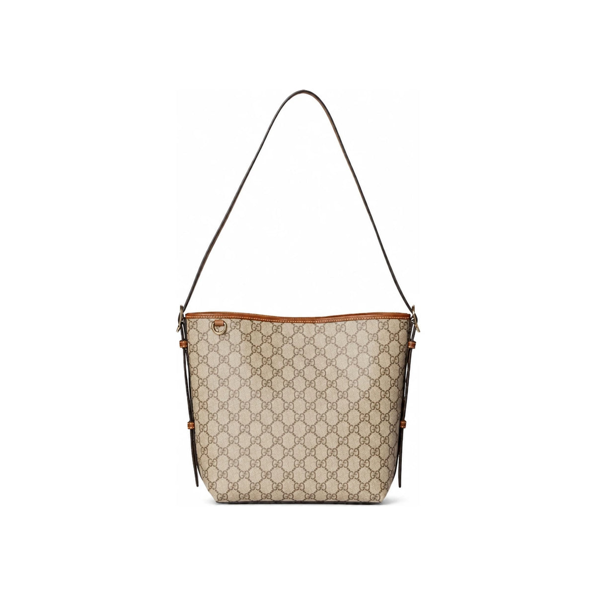 GUCCI GG Emblem Small Shoulder Bag Brown Beige Canvas Leather