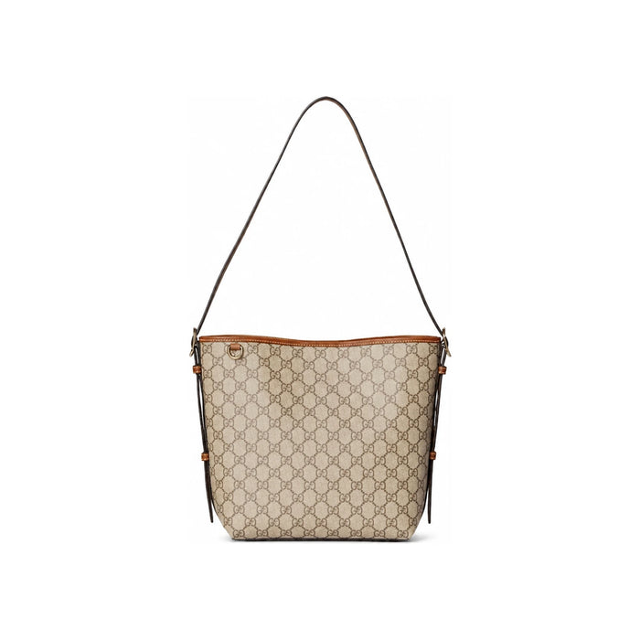 GUCCI GG Emblem Small Shoulder Bag Brown Beige Canvas Leather